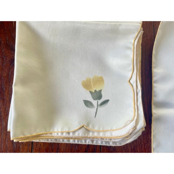 Vintage Napkins with Yellow Floral Stamp and Yellow Border Set of 8 square napki - Picture 5 of 9
